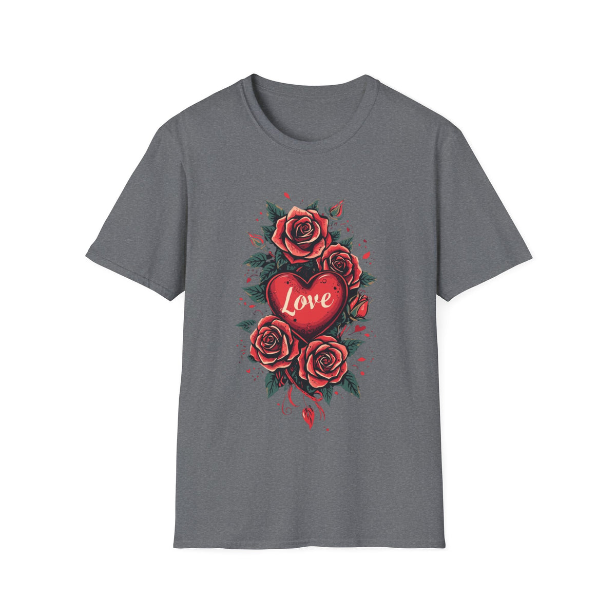 Rotes Rosenherz-T-Shirt mit floralem Tattoo-Motiv