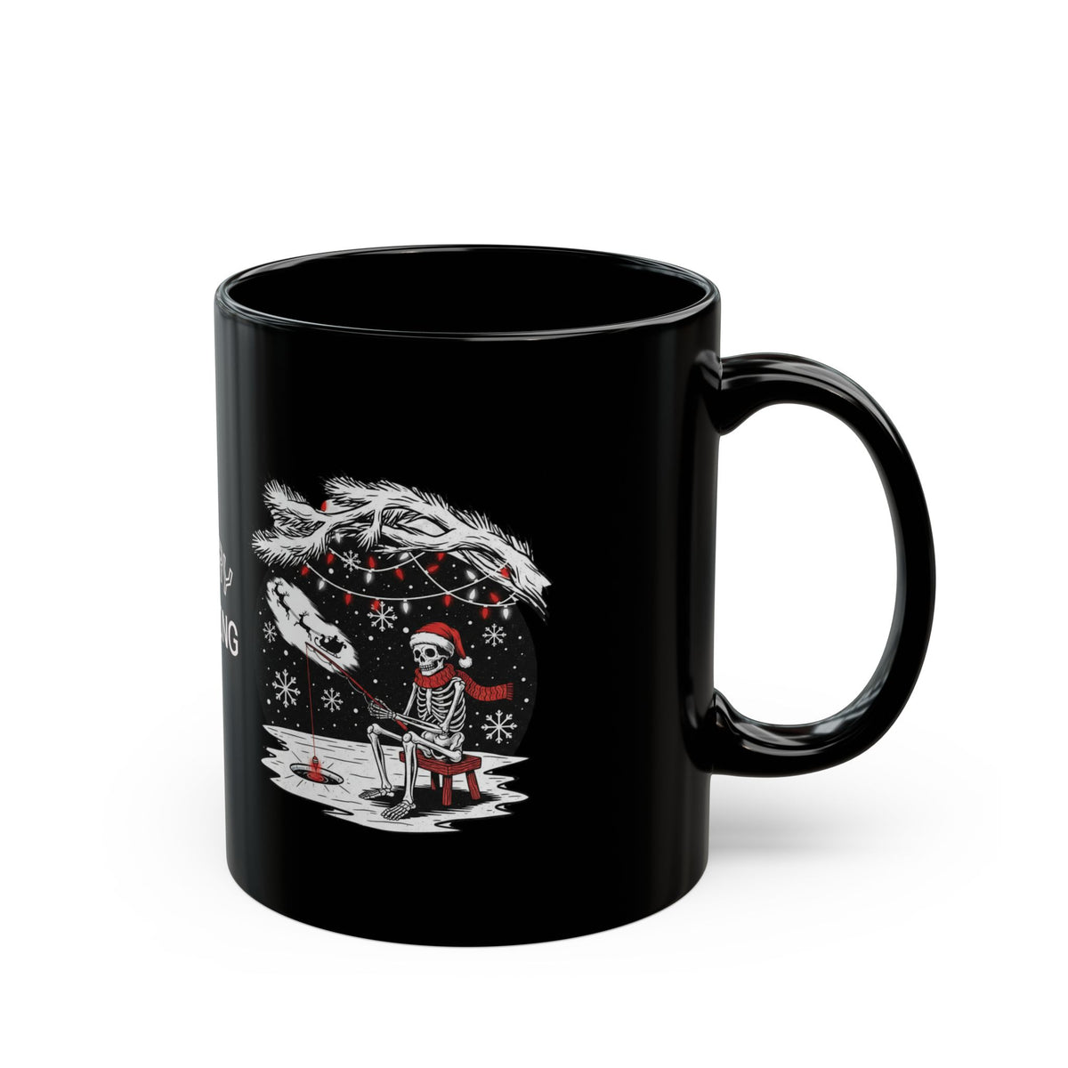 Merry Fishing Christmas Mug – Skeleton Fisherman Black Mug