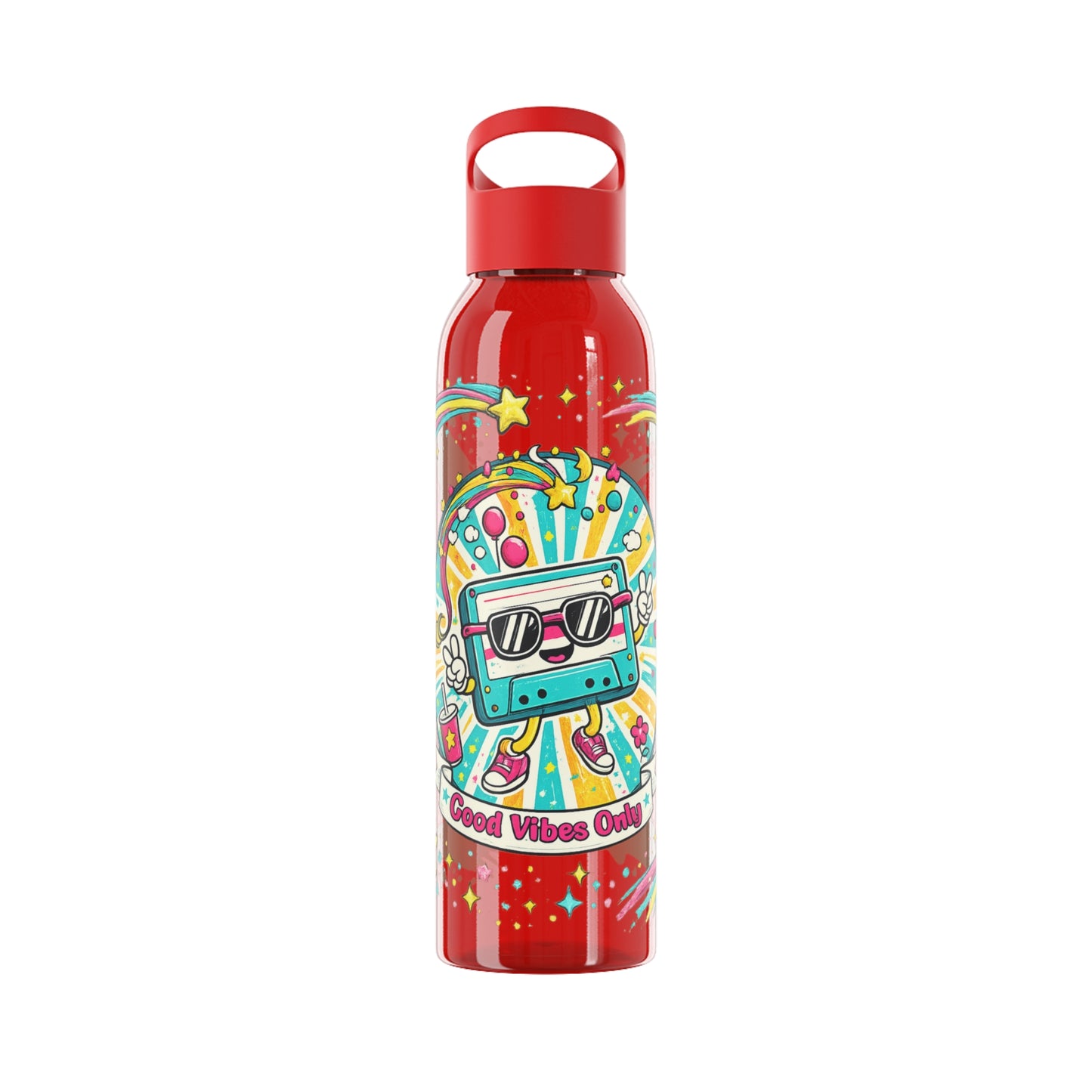 Retro Good Vibes Only Water Bottle | Colourful Reusable Drinks Bottle | Retro Cassette Bottle | 80s & 90s Inspired Hydration