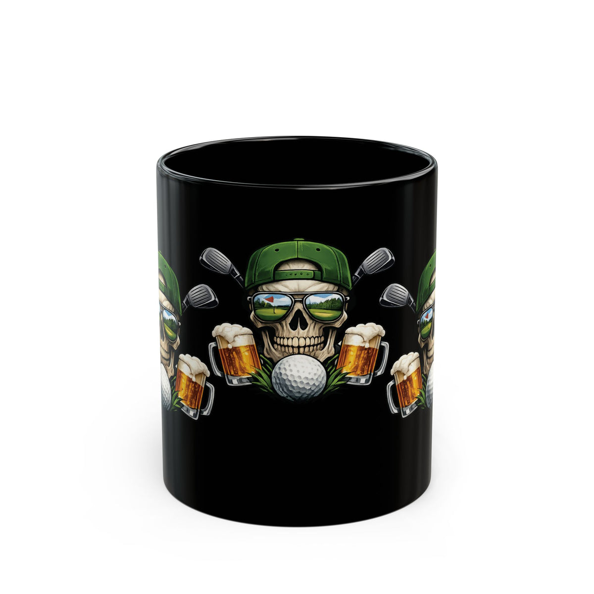Golf Schädel Bierkrug Schwarz Keramik Kaffeetasse mit Golfschläger & Bier Motiv 325ml