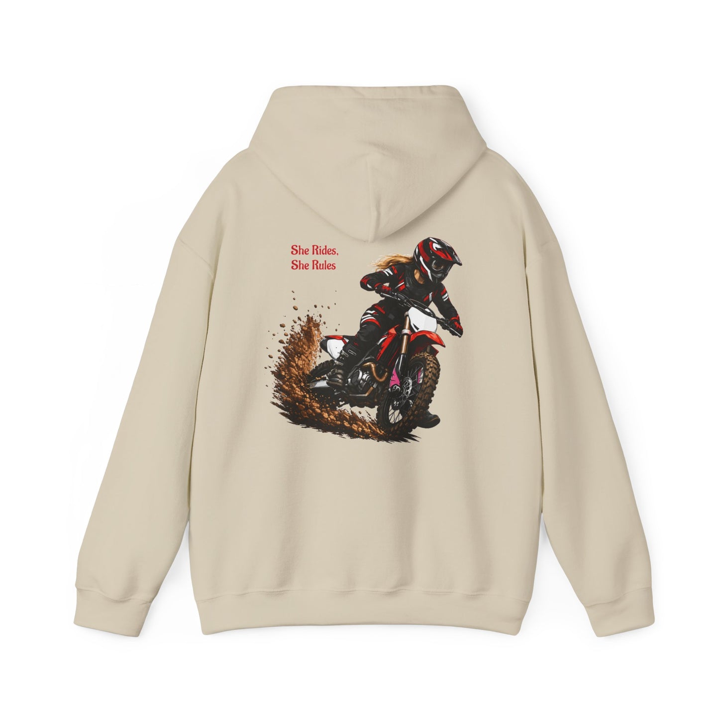 She Rides She Rules Motocross Hoodie — Dirt Bike Racing Sweatshirt for Riders