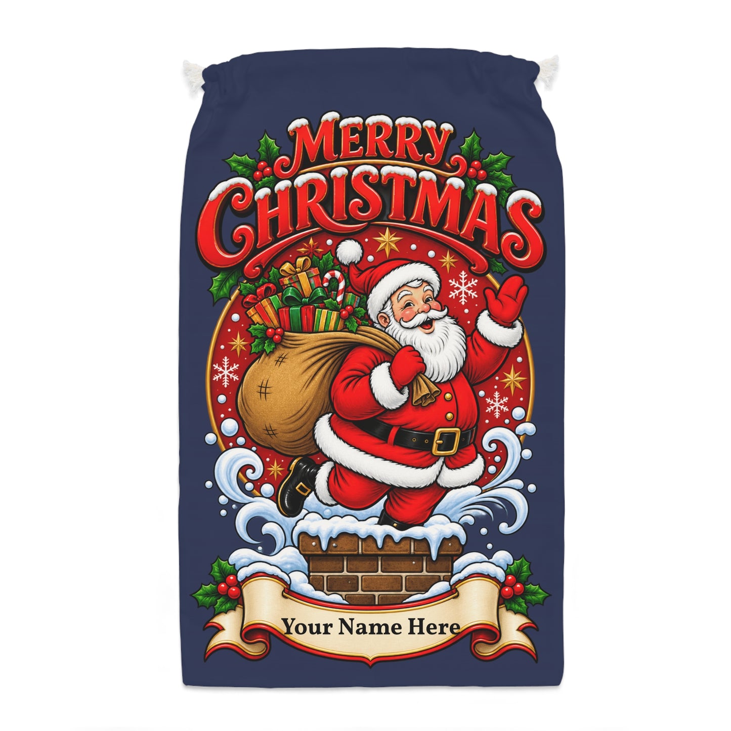 Personalised Santa Christmas Gift Sack – Navy Merry Christmas Sack