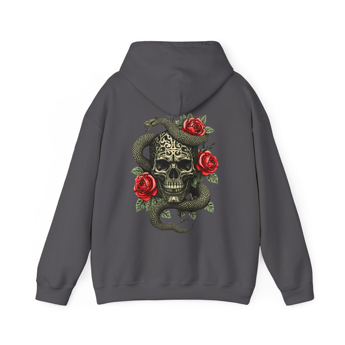 Kapuzenpullover Eiserner Schädel mit Schlange und Rosen | Rückendruck