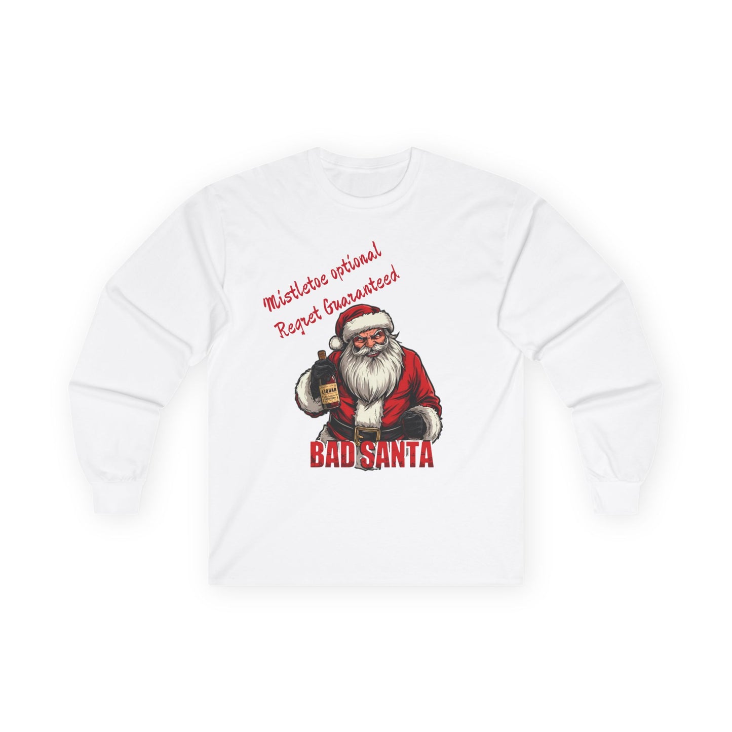 T-shirt manches longues de Noël Père Noël méchant, pull de Noël amusant alternatif, T-shirt graphique de vacances, haut unisexe festif, cadeau pour lui/elle