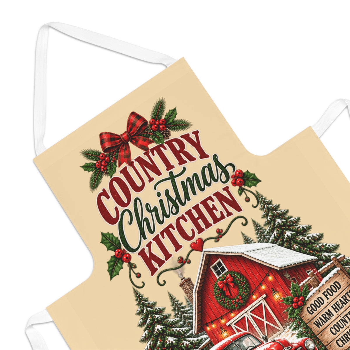 Country Christmas Kitchen Apron – Rustic Farmhouse Christmas Apron