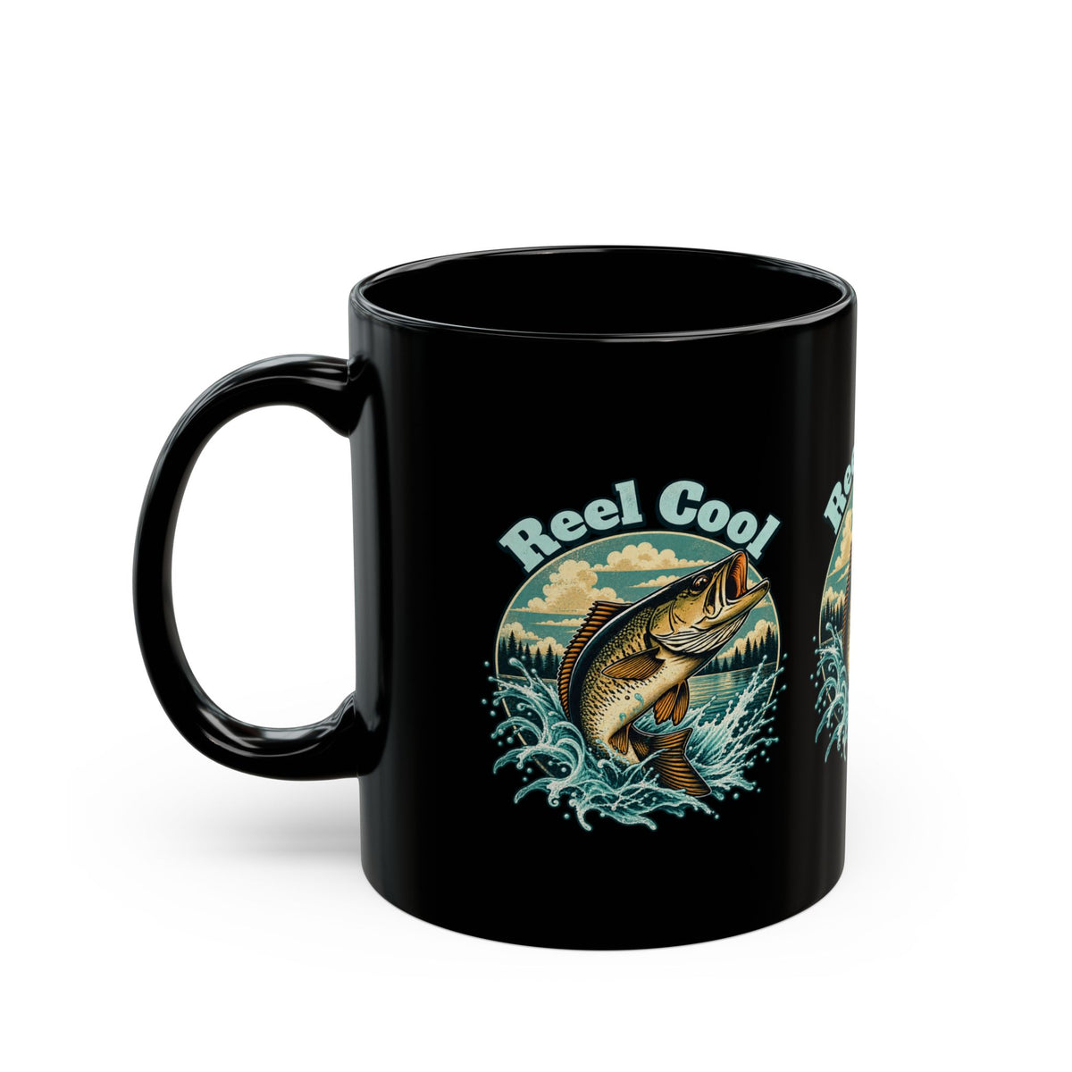 Reel Cool Black Fishing Mug – Retro Angler Mug