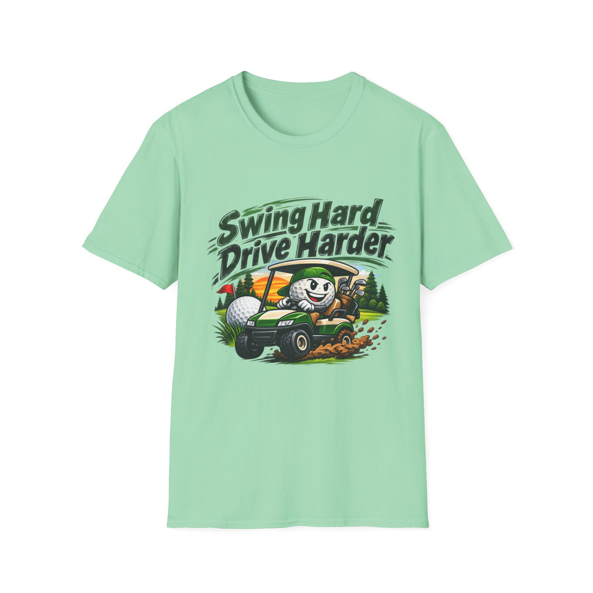 T-shirt Dessin Animé Chariot de Golf Swingue Fort Frappe Encore Plus Fort T-shirt Drôle de Golf