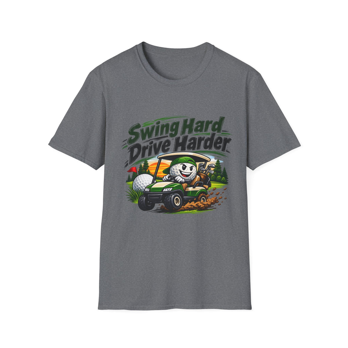 T-shirt Dessin Animé Chariot de Golf Swingue Fort Frappe Encore Plus Fort T-shirt Drôle de Golf