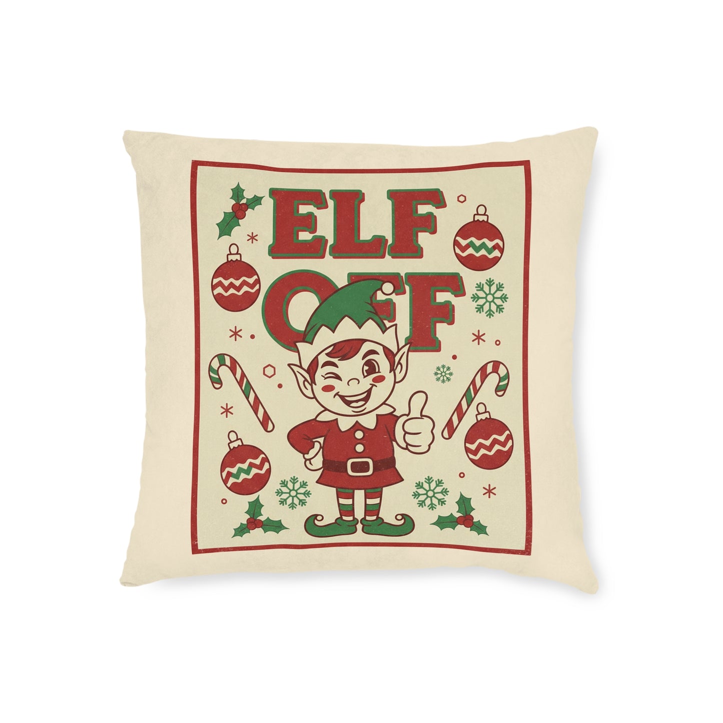 Elf Off Christmas Cushion – Funny Retro Festive Pillow