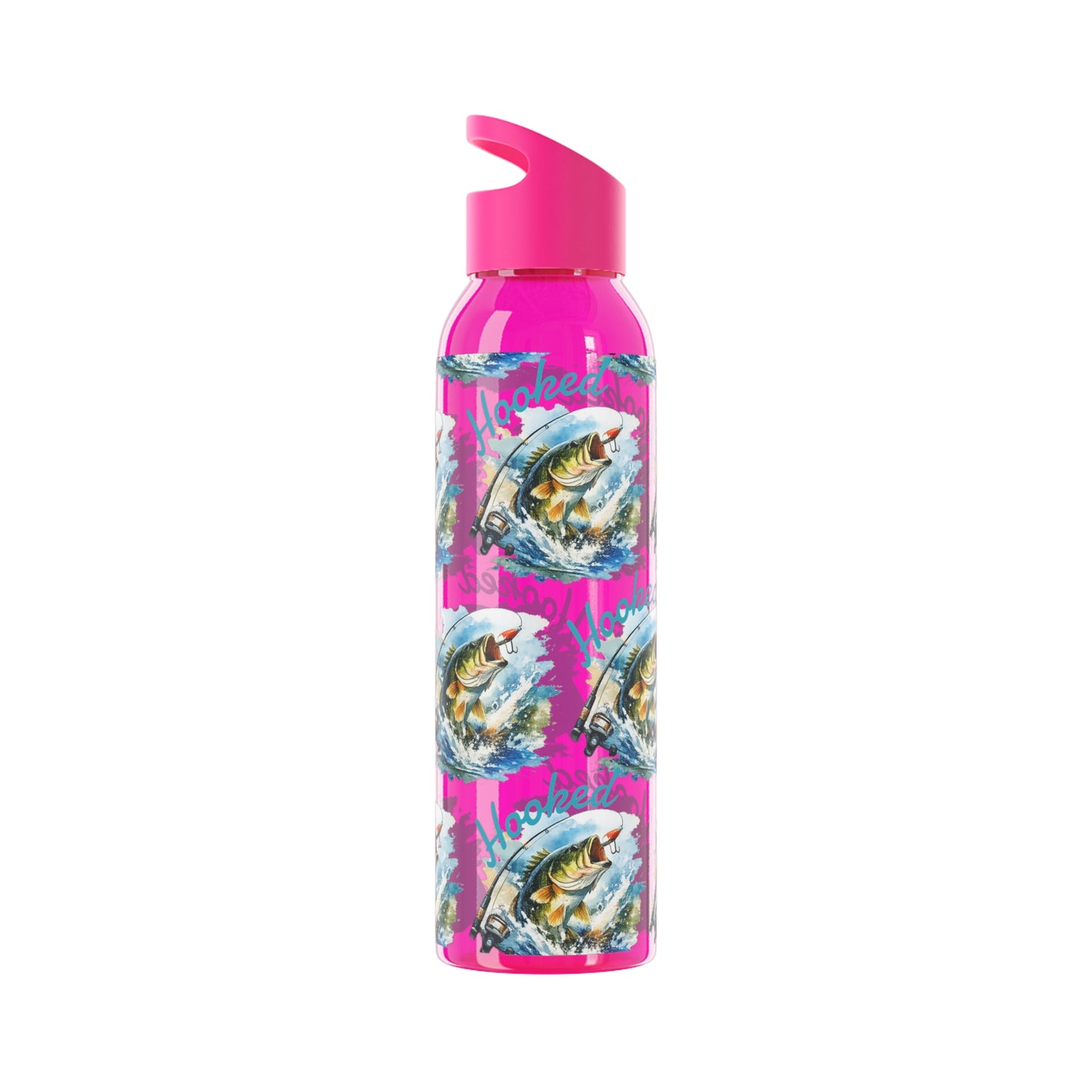 Bouteille d'eau graphique de pêche, poisson accroché, éclaboussures, bouteille de boisson