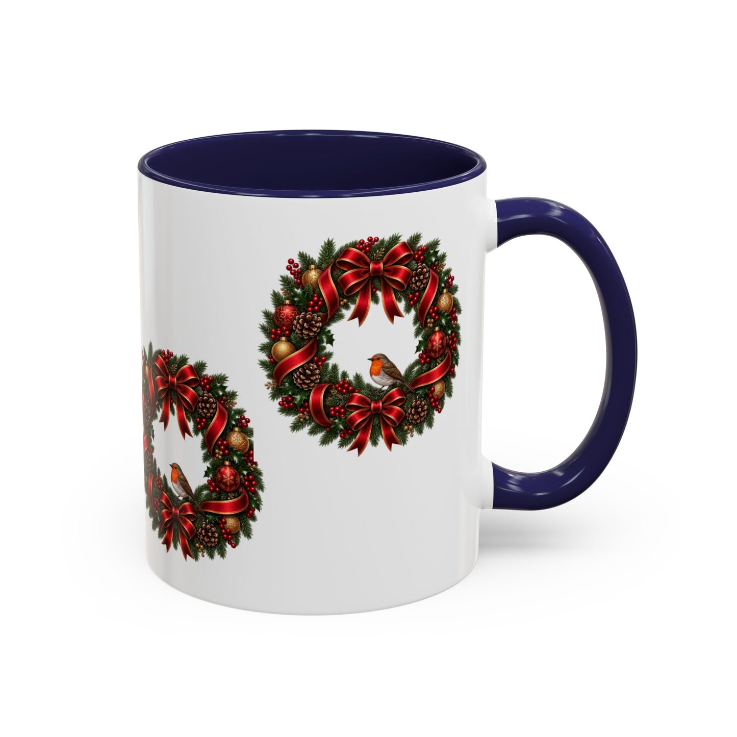 Christmas Wreath & Robin Accent Mug – Festive Christmas Mug