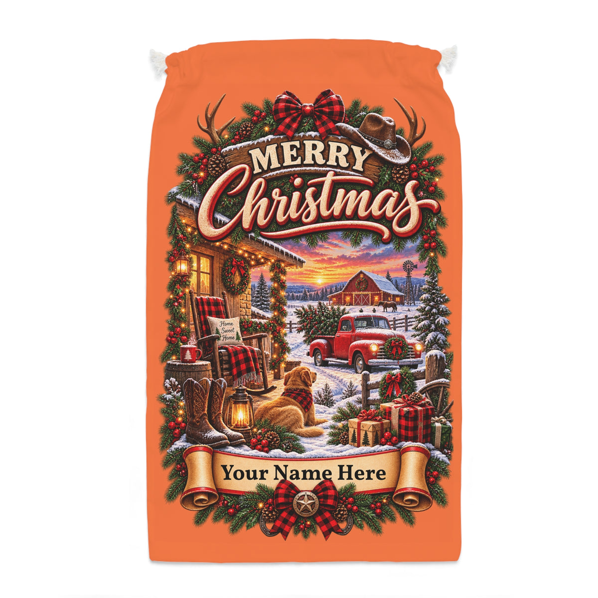 Personalised Country Christmas Gift Sack – Rustic Farmhouse Christmas Sack