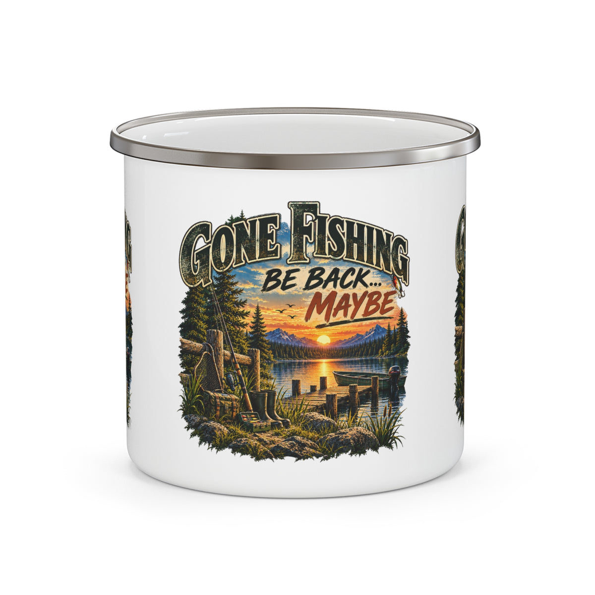 Gone Fishing, Be Back… Maybe Enamel Mug – Vintage Fishing Mug