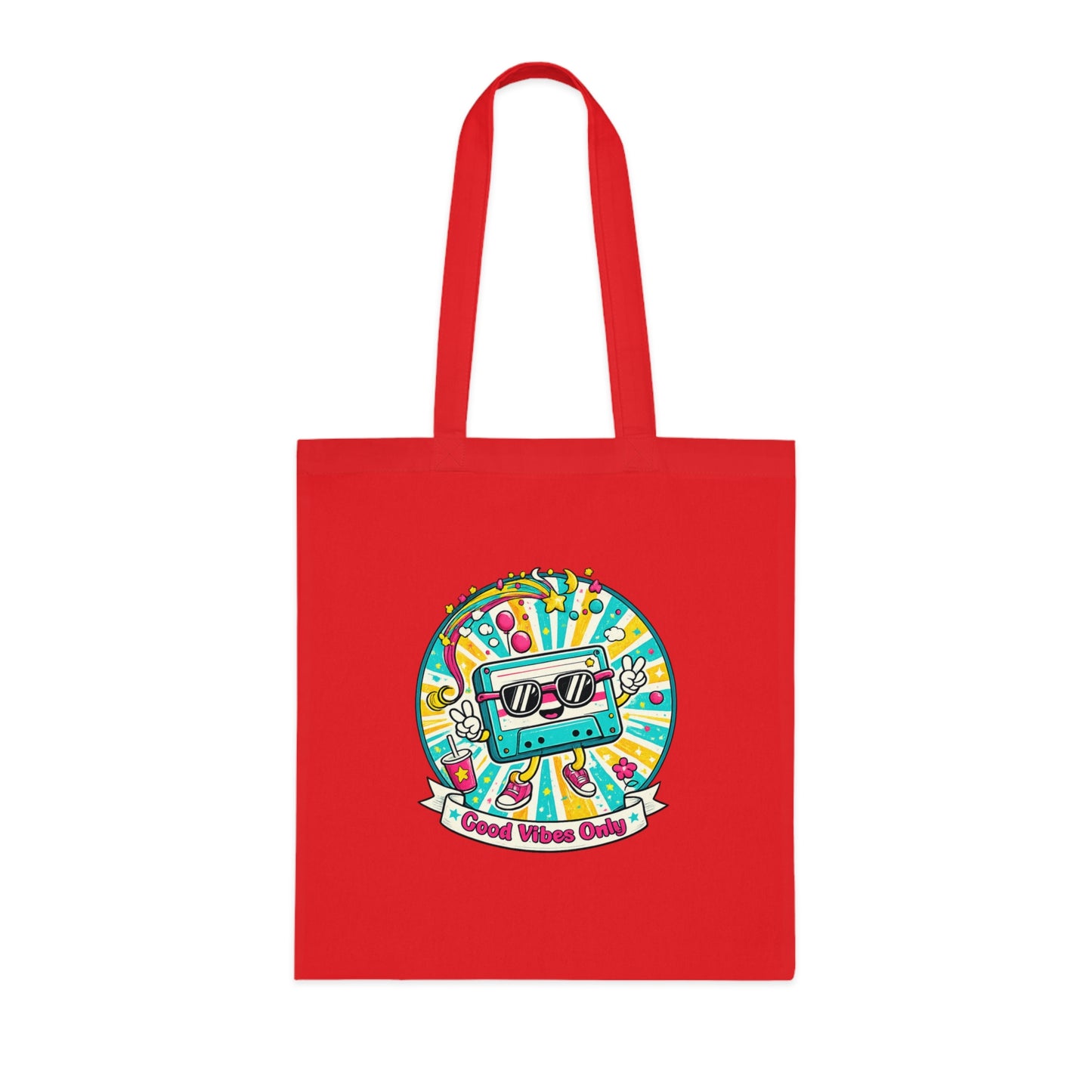 Retro Good Vibes Only Tote Bag | Colourful Cotton Shopping Bag | Reusable Retro Tote | 80s and  90s Inspired Gift