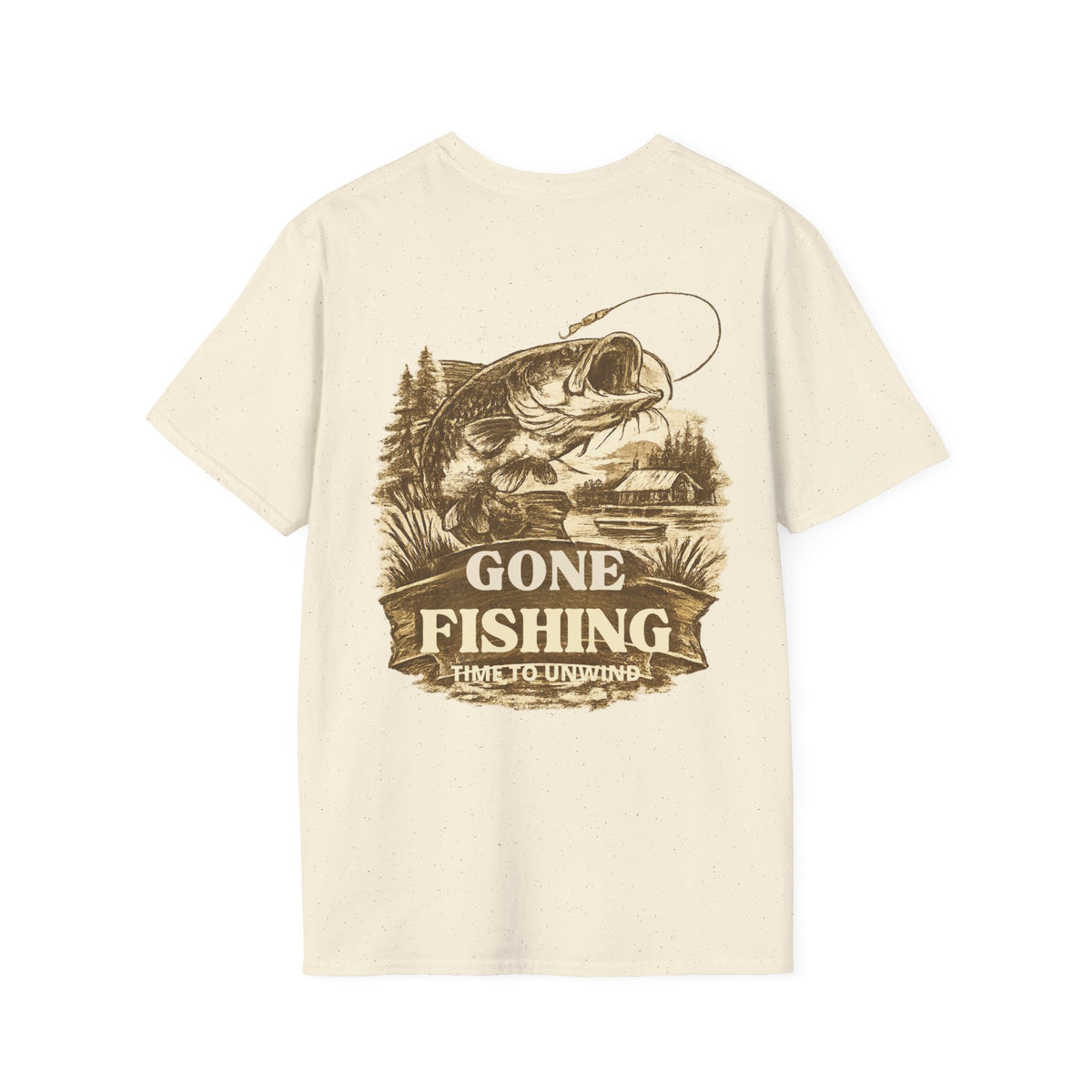 Gone Fishing Back Print T-Shirt – Vintage Sepia Fishing Tee