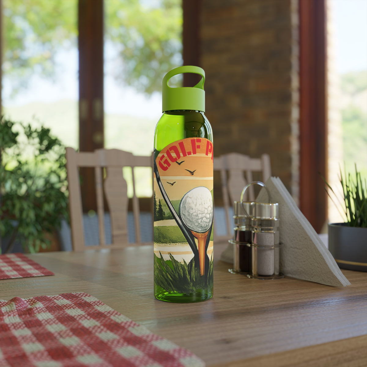 Gourde Golf Pro — Design rétro « Sunset » avec balle et tee de golf