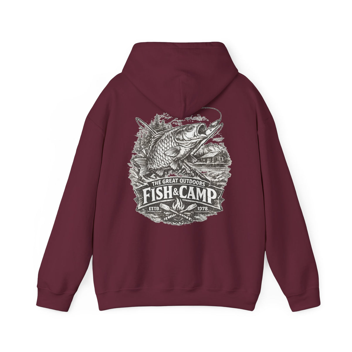 Fish and Camp Unisex Retro-Illustration-Kapuzenpullover