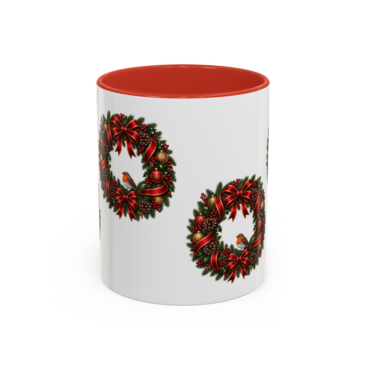 Christmas Wreath & Robin Accent Mug – Festive Christmas Mug