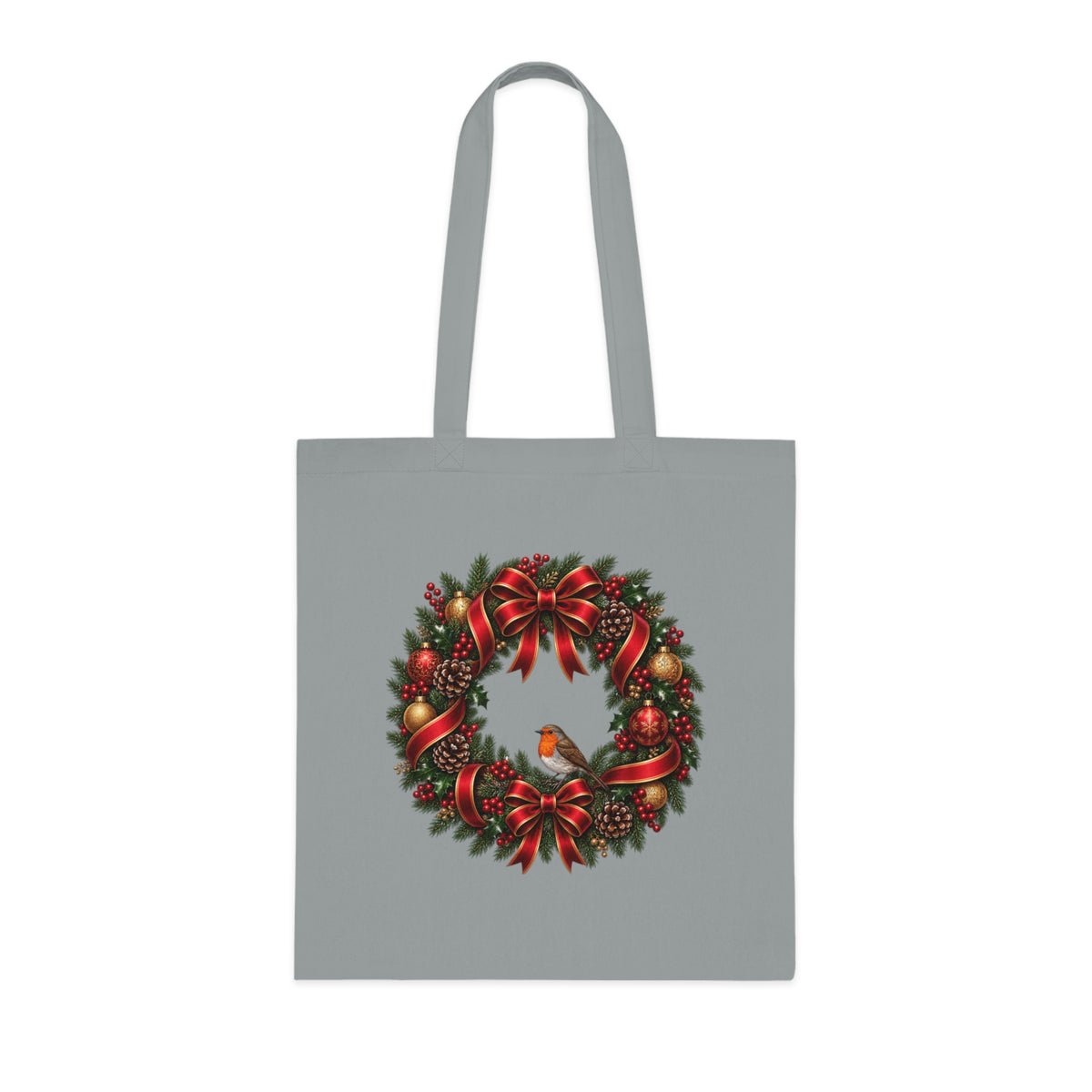 Christmas Wreath & Robin Cotton Tote Bag – Festive Christmas Bag