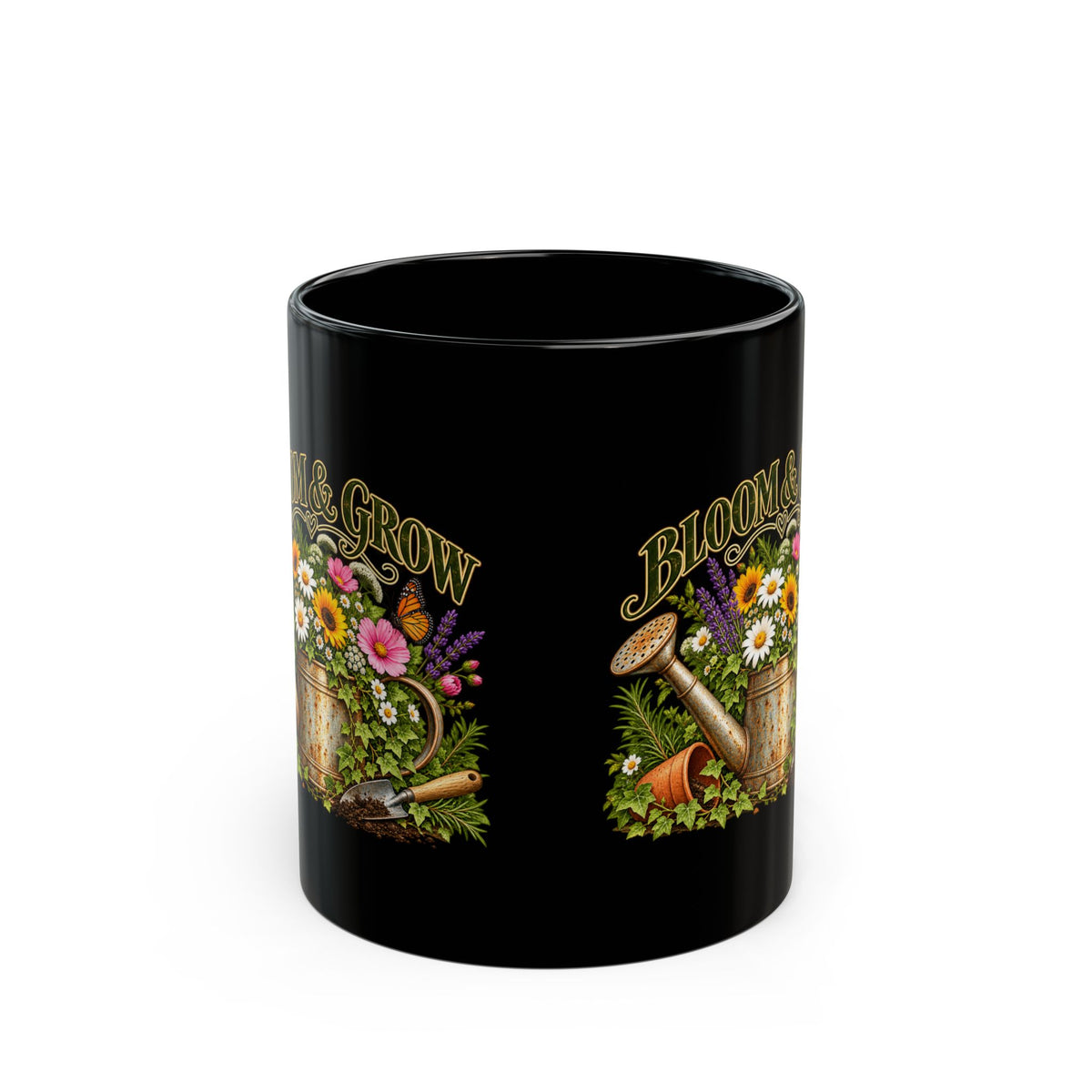 Bloom & Grow Vintage Garden – Black Ceramic Mug