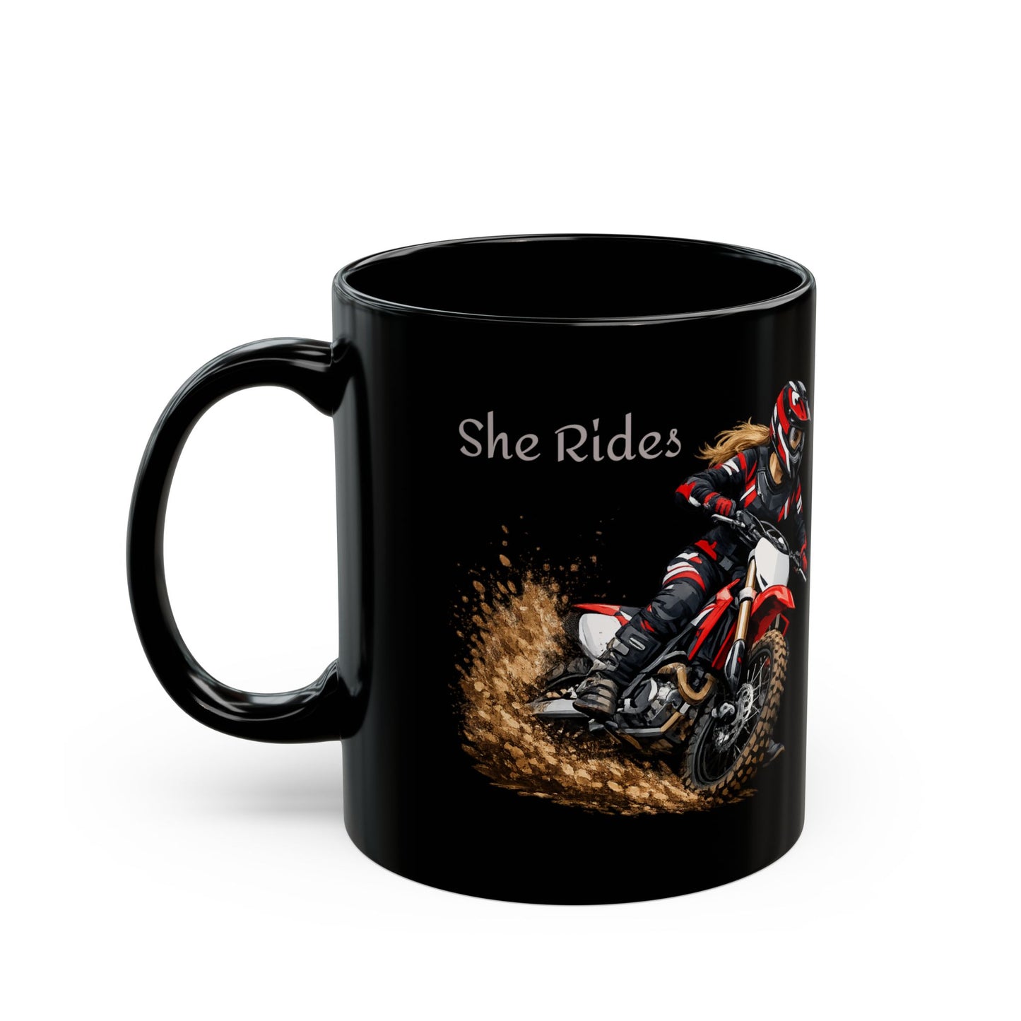 She Rides She Rules  Motocross Black Mug