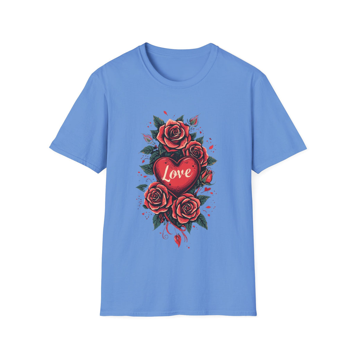 Rotes Rosenherz-T-Shirt mit floralem Tattoo-Motiv