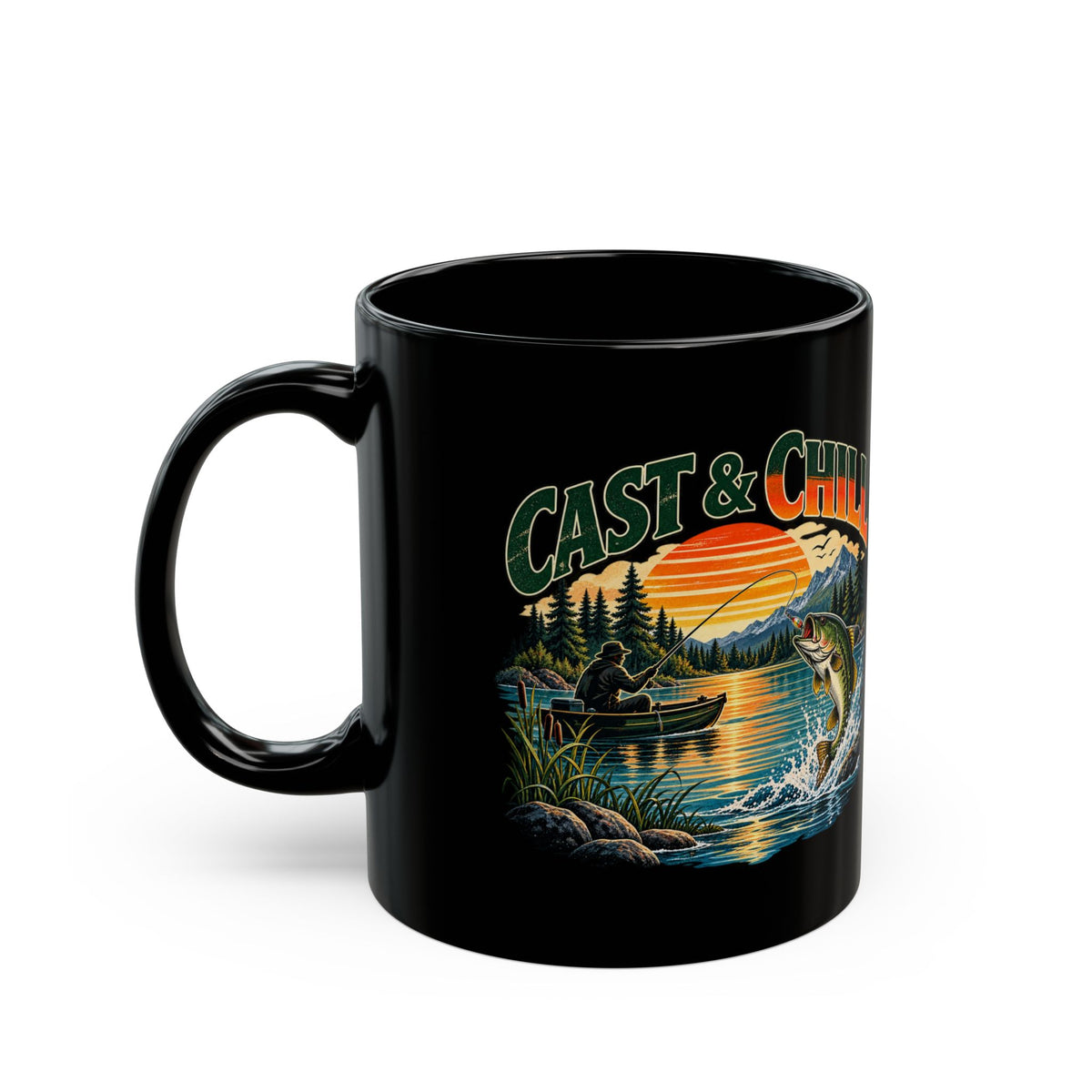 Cast & Chill Black Fishing Mug – Vintage Angler Mug