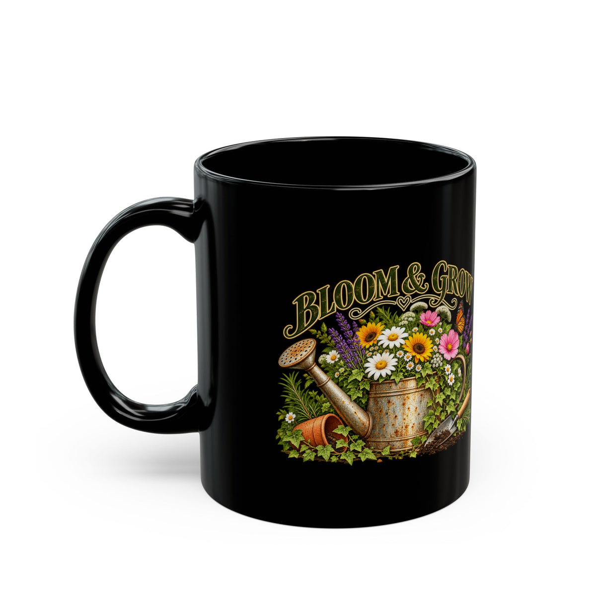 Bloom & Grow Vintage Garden – Black Ceramic Mug