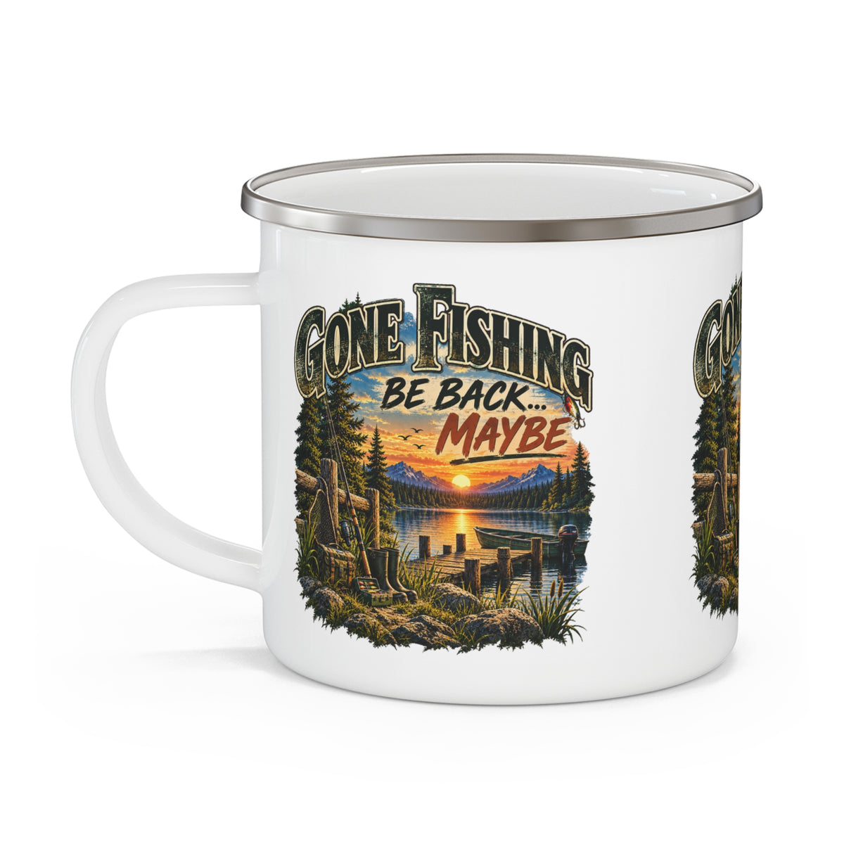 Gone Fishing, Be Back… Maybe Enamel Mug – Vintage Fishing Mug