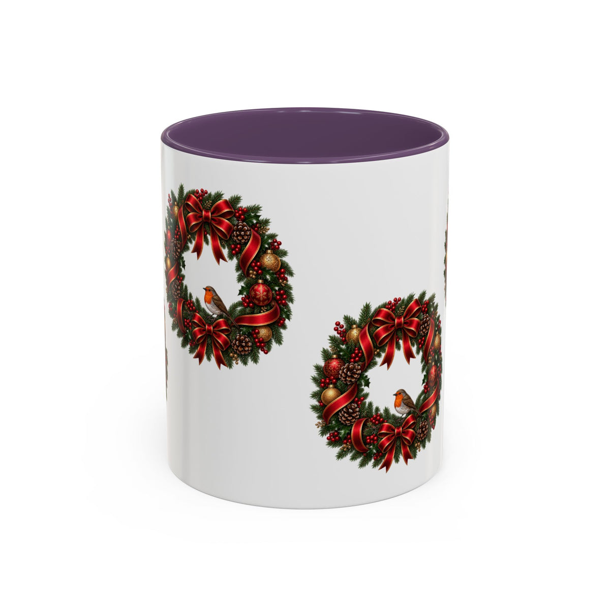 Christmas Wreath & Robin Accent Mug – Festive Christmas Mug
