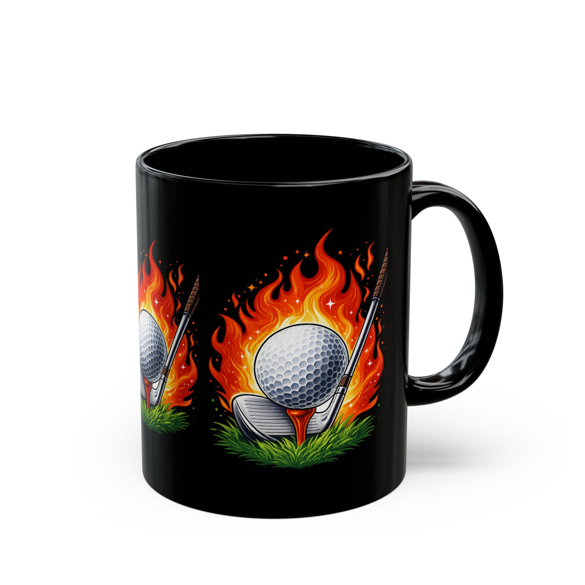 Flaming Golf Ball Schwarze Tasse Golfer Tasse Feuer Golf Tee Design