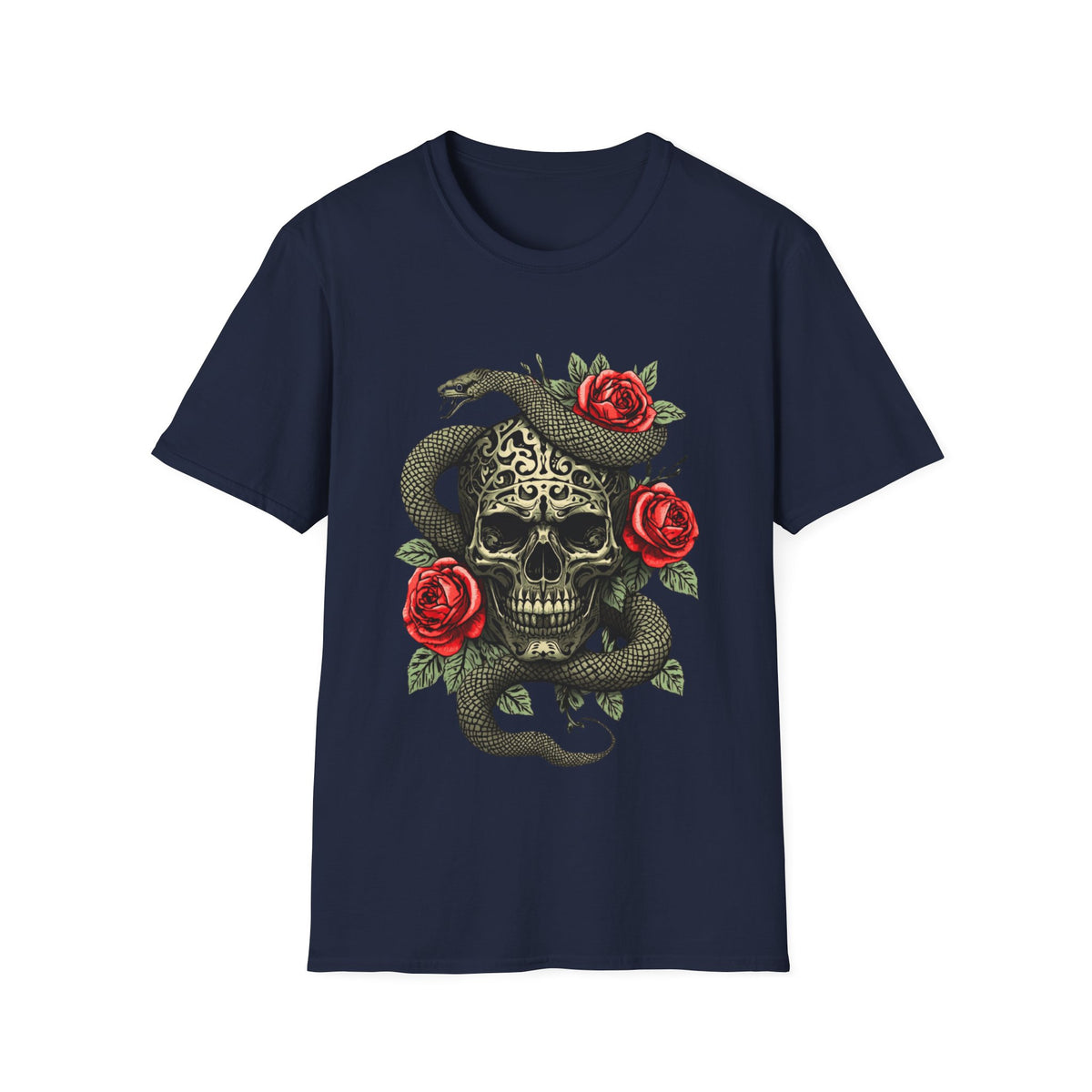 Totenkopf Schlange & Rose Grafik T-Shirt  Iron Skull Design