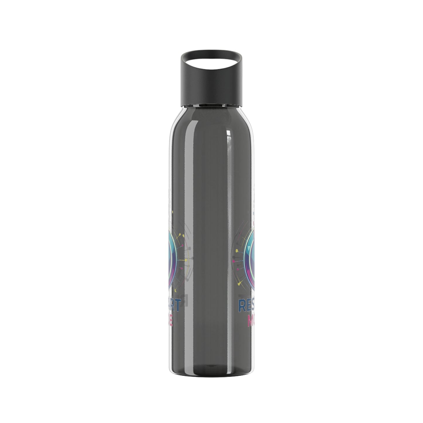 Restart Mode Water Bottle | Reusable Sports Bottle | Tech Graphic Drink Bottle | Clear BPA-Free Bottle | Double-Sided Print
