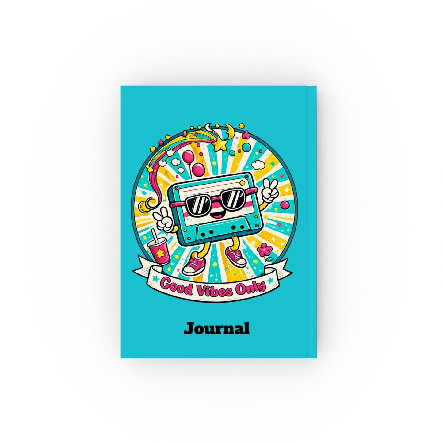 Retro Good Vibes Only Journal | Colourful Hardback Notebook | Retro Cassette Journal | 80s and 90s Inspired Gift