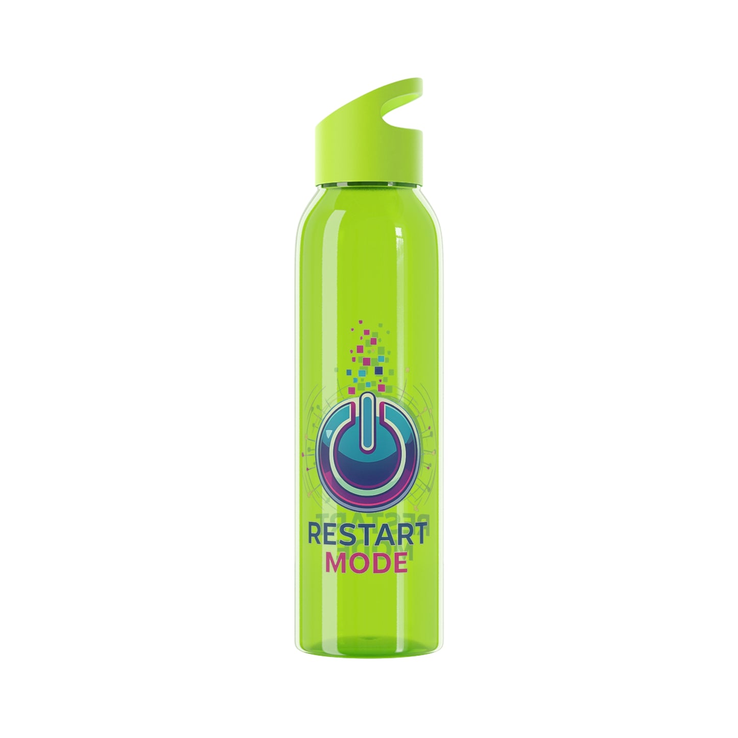 Restart Mode Water Bottle | Reusable Sports Bottle | Tech Graphic Drink Bottle | Clear BPA-Free Bottle | Double-Sided Print