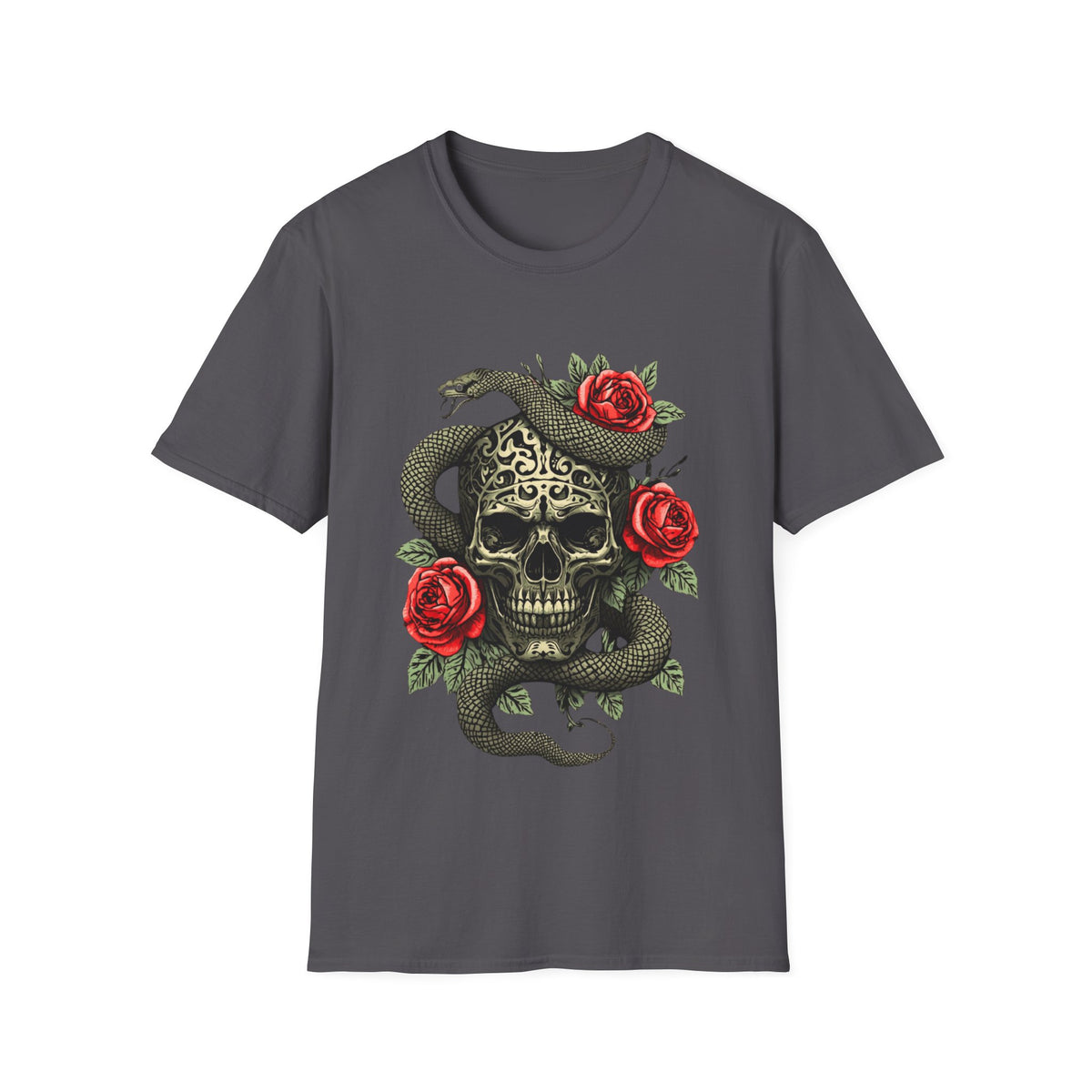 Totenkopf Schlange & Rose Grafik T-Shirt  Iron Skull Design