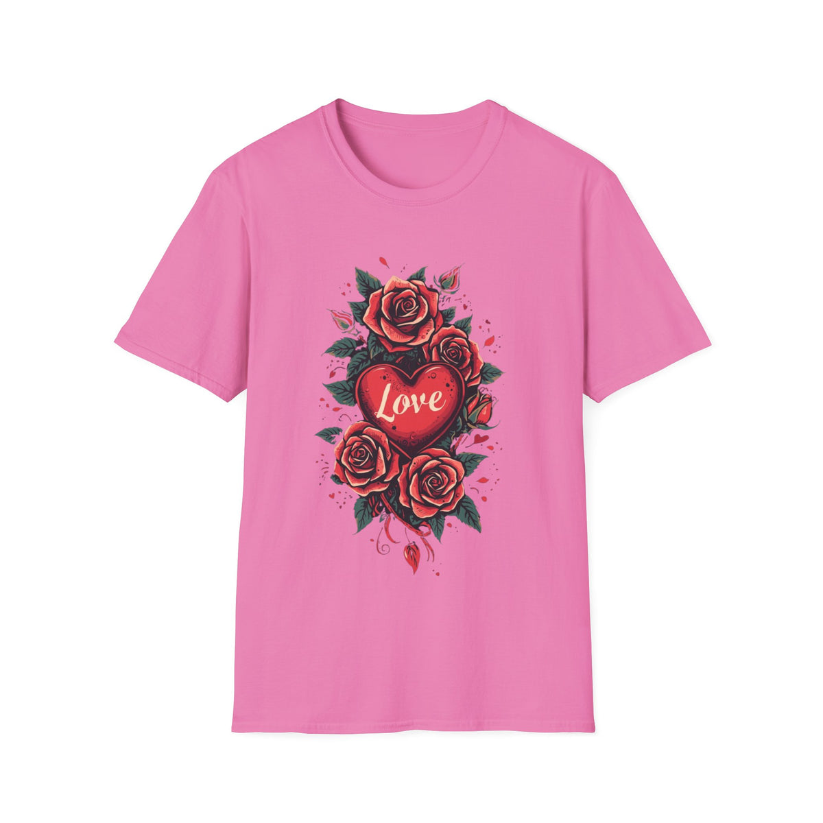 Rotes Rosenherz-T-Shirt mit floralem Tattoo-Motiv