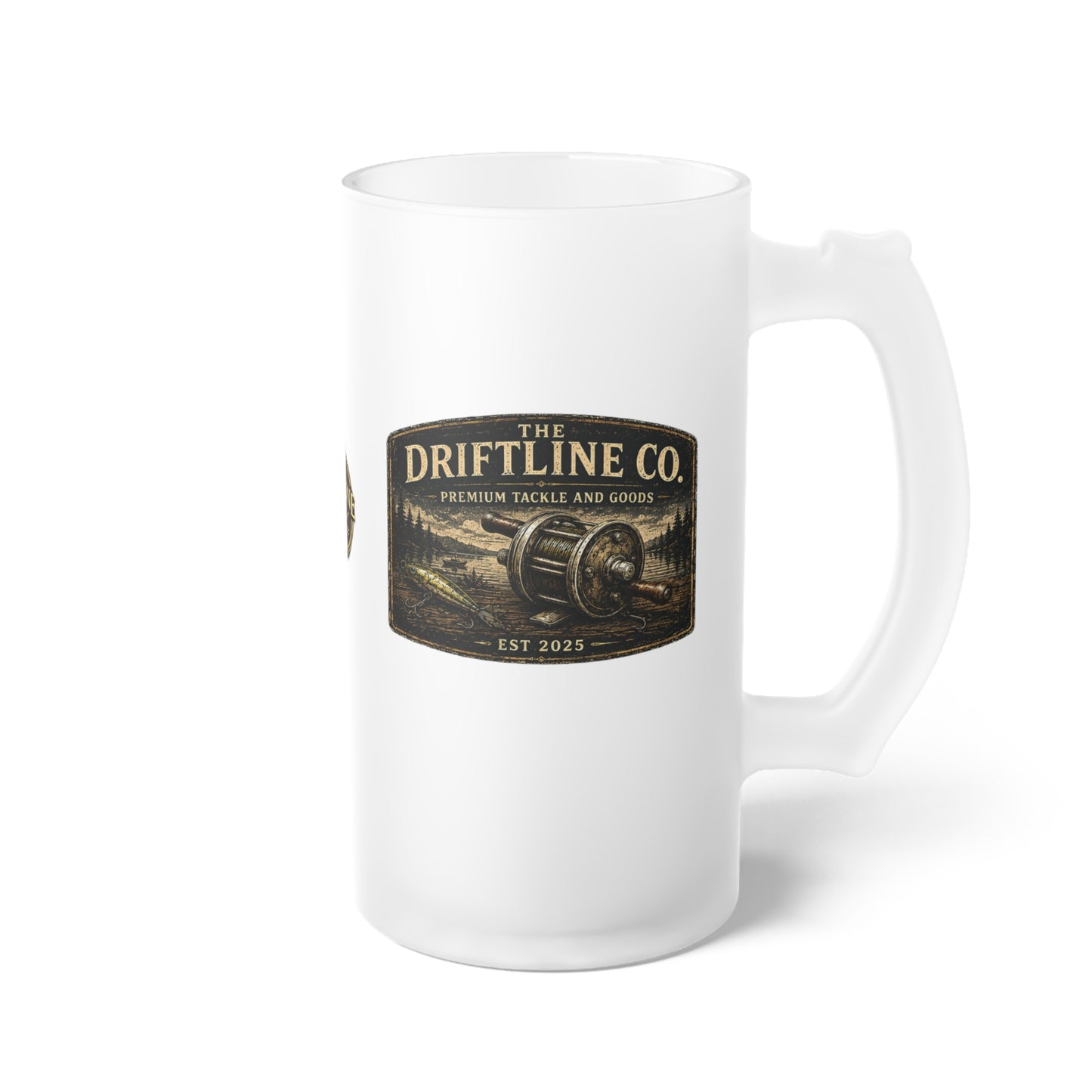 The Driftline Company Premium Tackle & Goods Frosted Glass Tankard | Fishing Beer Mug