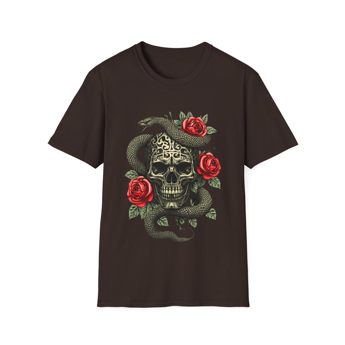 Totenkopf Schlange & Rose Grafik T-Shirt  Iron Skull Design