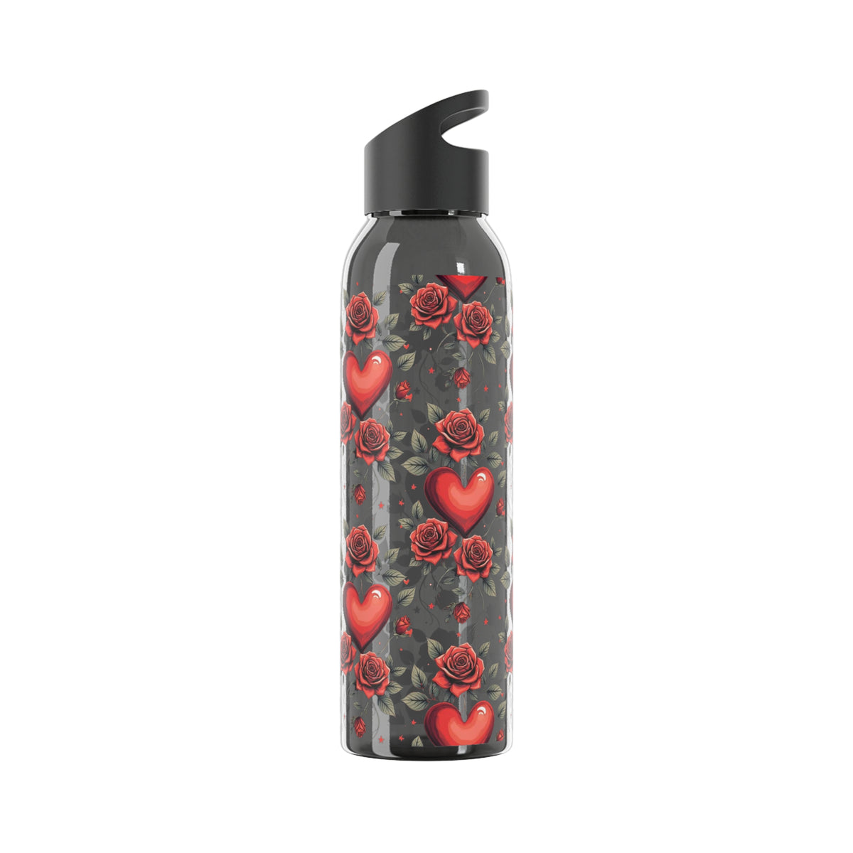 Wasserflasche mit Herz- & Rosenmuster — Blumen-Kunststoffflasche