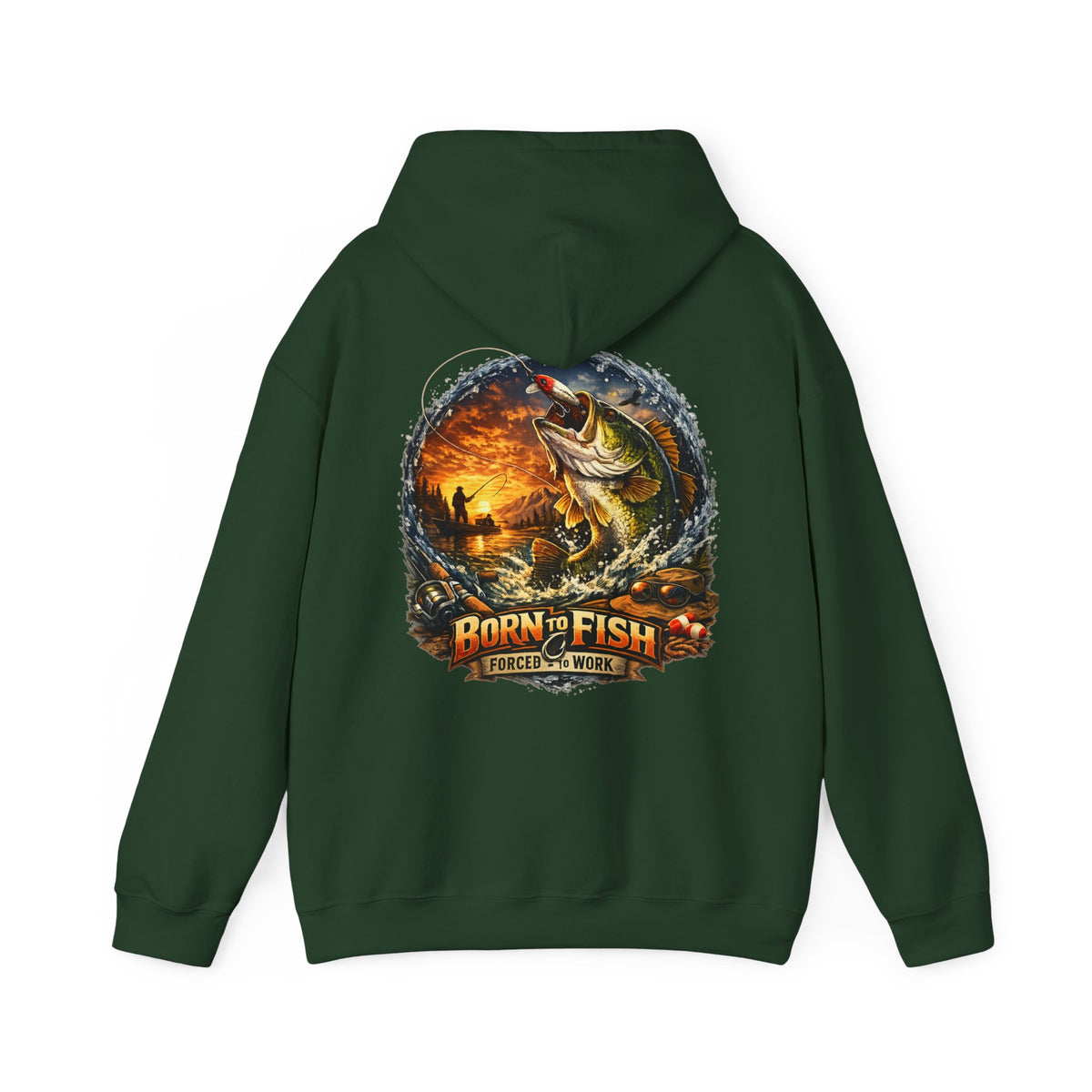 Born to Fish Forced to Work Back Print Hoodie – Fishing Hoodie