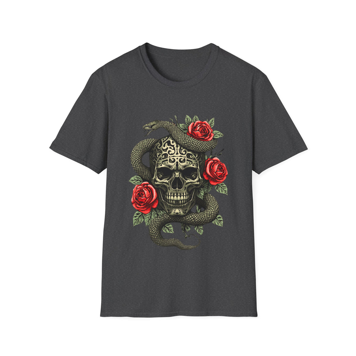 Totenkopf Schlange & Rose Grafik T-Shirt  Iron Skull Design