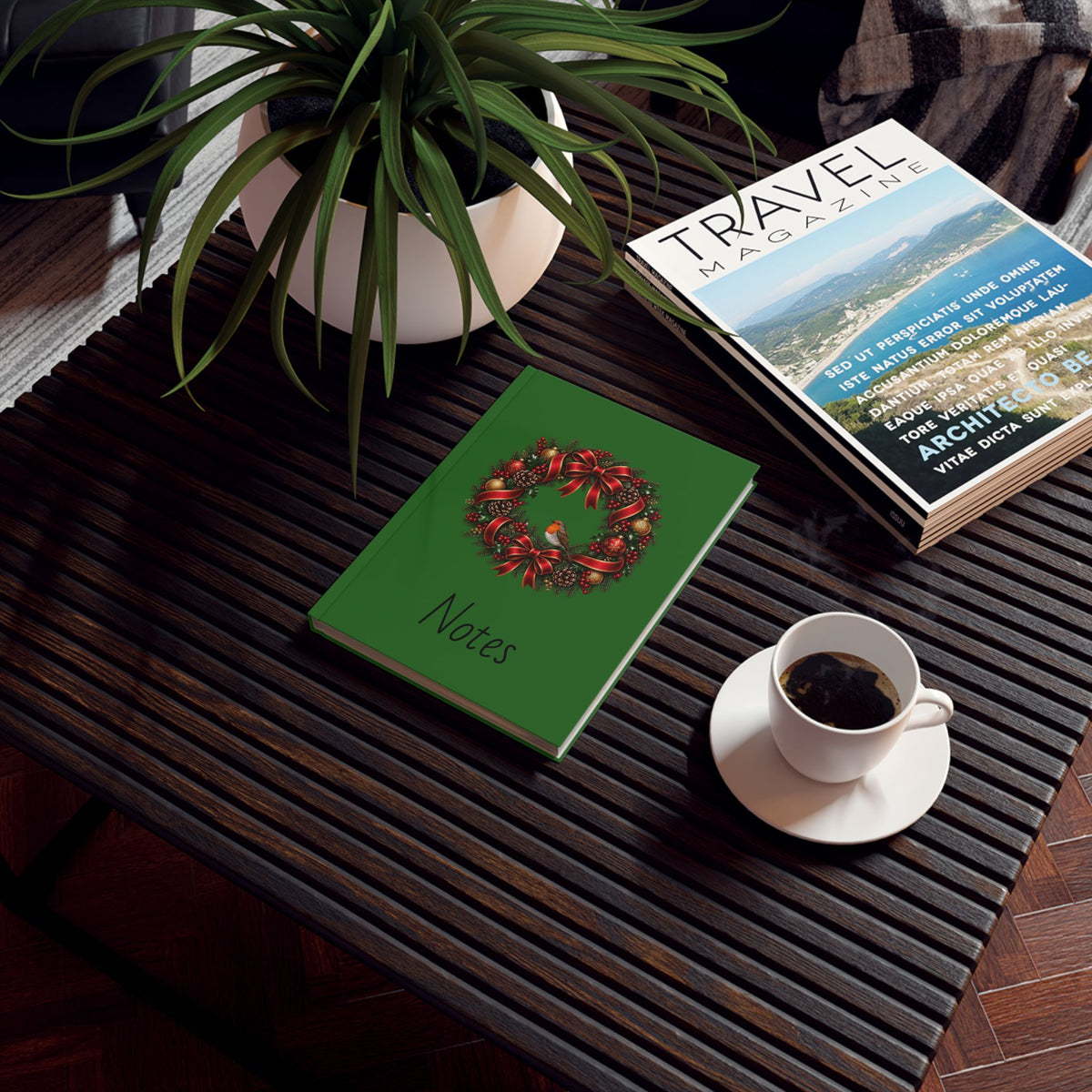 Christmas Wreath & Robin Notebook – Festive Hardback Journal