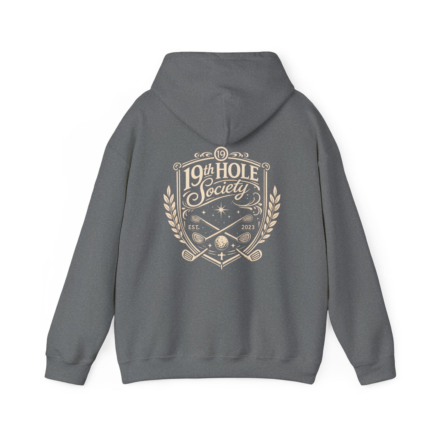 19th Hole Society Golf Hoodie | Vintage Crest Golf Club Hoodie | Premium Front & Back Design