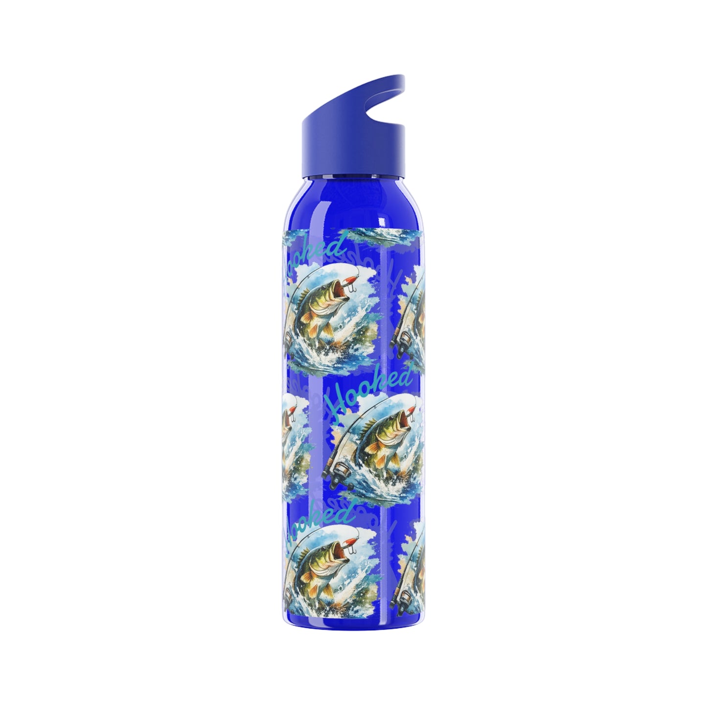 Bouteille d'eau graphique de pêche, poisson accroché, éclaboussures, bouteille de boisson