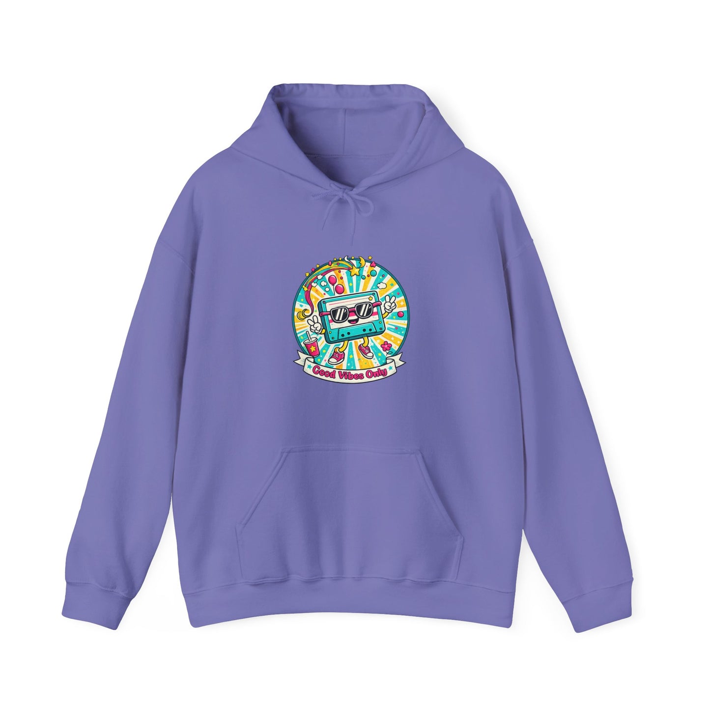 Retro Good Vibes Only Hoodie  Colourful Retro Cassette Hoodie  80s and 90s Inspired Unisex Hooded Sweatshirt