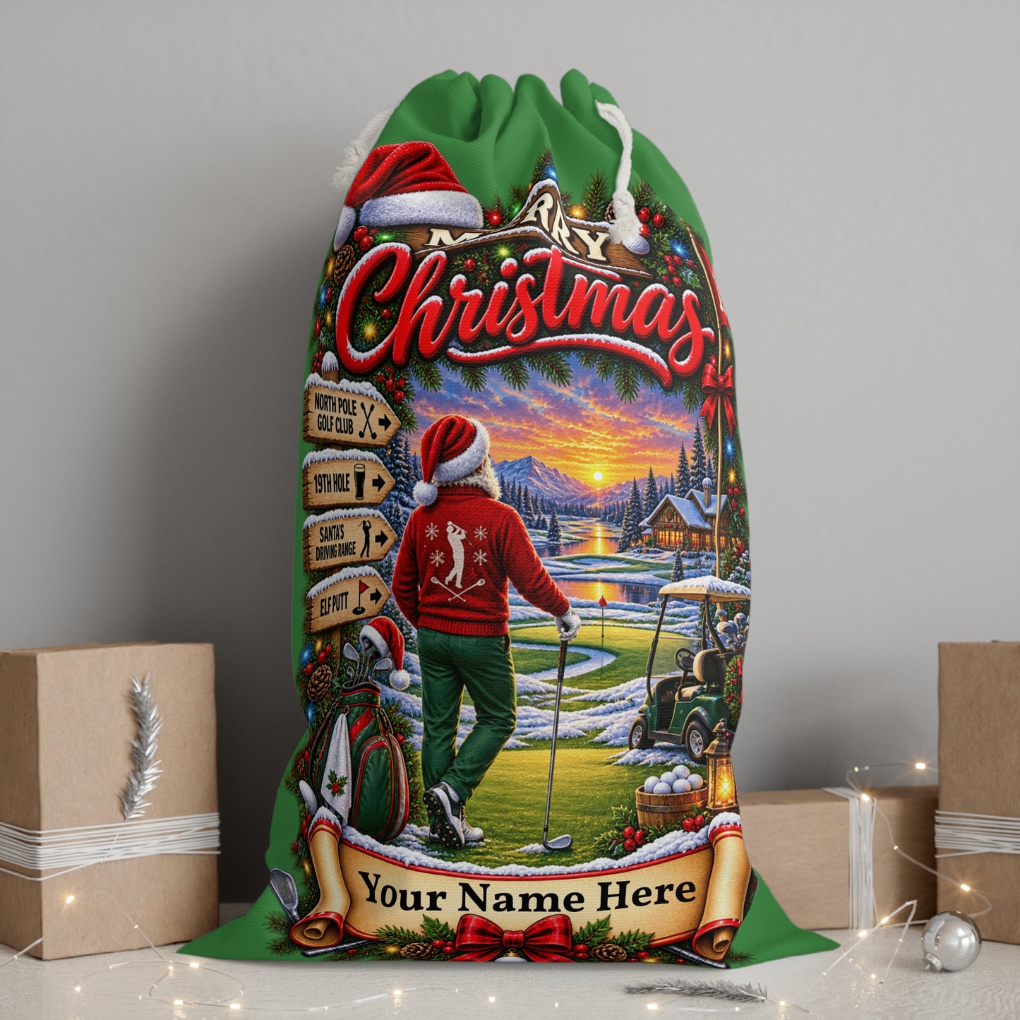 Personalised Golf Christmas Gift Sack – North Pole Golf Club