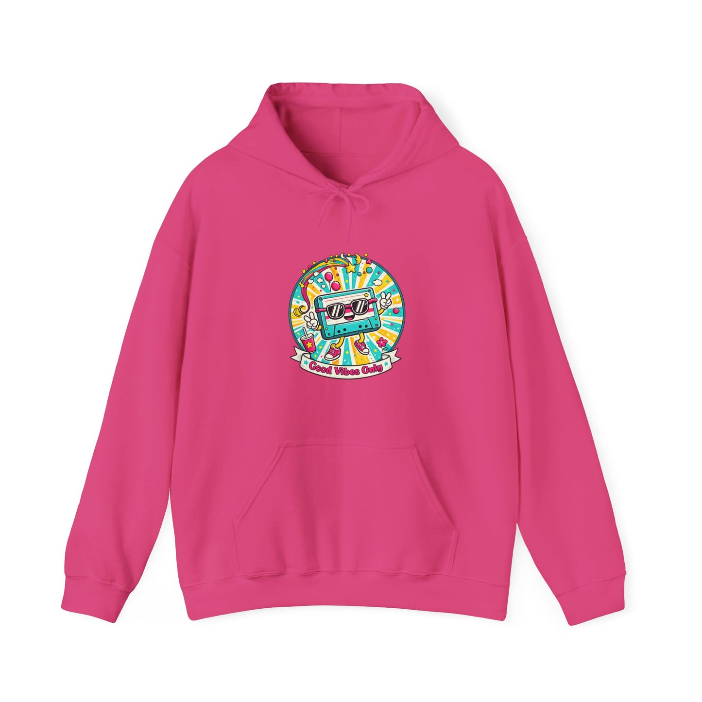 Retro Good Vibes Only Hoodie  Colourful Retro Cassette Hoodie  80s and 90s Inspired Unisex Hooded Sweatshirt