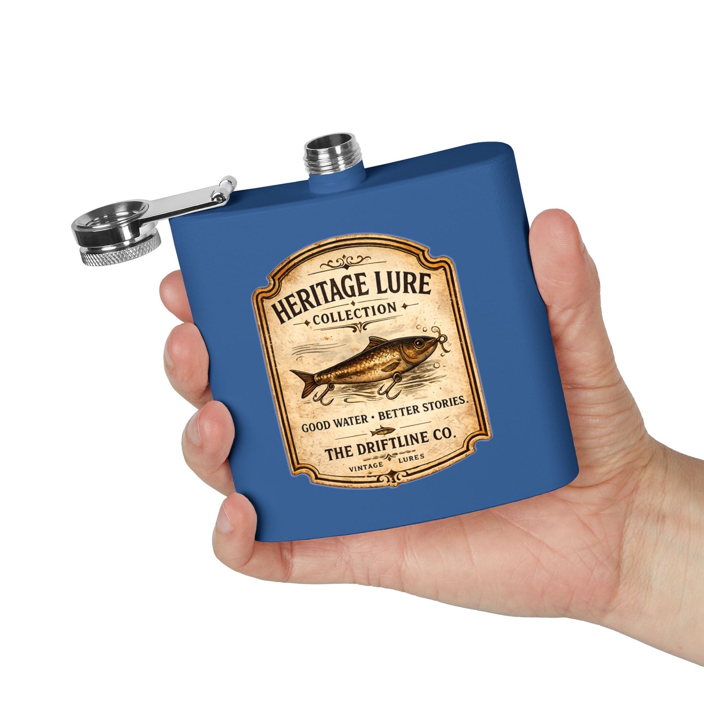 Heritage Lure Collection Hip Flask | Vintage Fishing Stainless Steel Flask | The Driftline Company