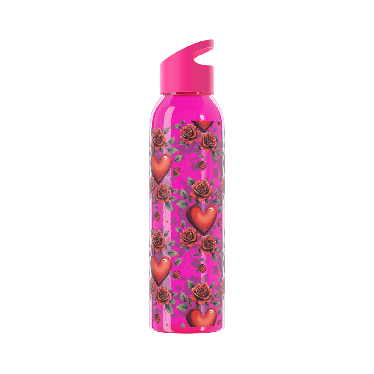 Wasserflasche mit Herz- & Rosenmuster — Blumen-Kunststoffflasche